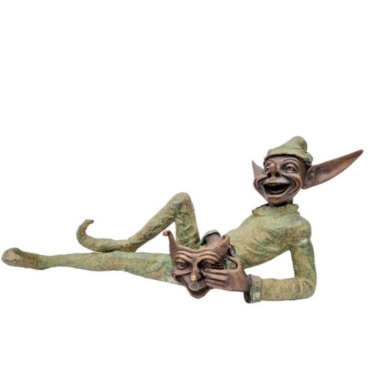 Extra large garden pixie - Bronze lawn art - Bronze garden gnome