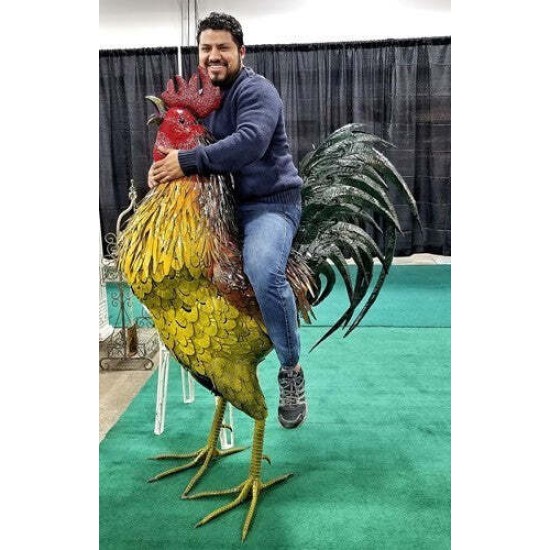66.5" Colorful Iron Rooster Statue