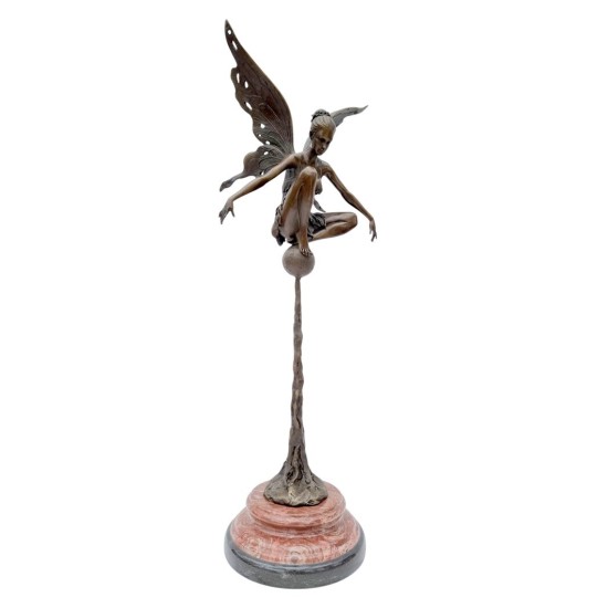 Large bronze fairy on sphere - Seated fairy - Magic sculpture