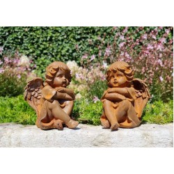 Pair of seated angels in cast iron - garden decoration - Angels
