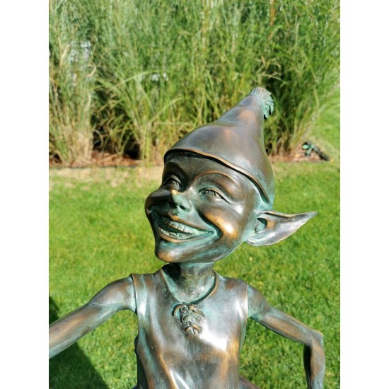 Extra large garden pixie - Bronze fountain - Bronze garden gnome