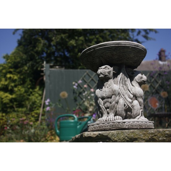 Stunning Stone Triple Gargoyle Garden Bird Bath