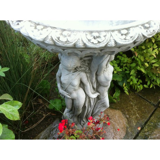 Stunning Stone Three Graces Garden Bird Bath