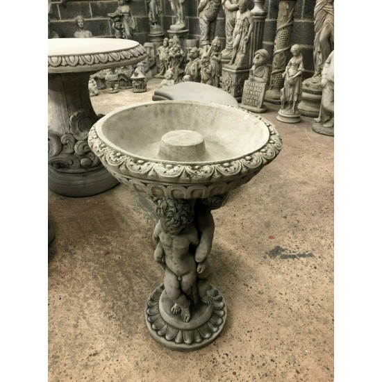 Stunning Stone Three Cherub Garden Bird Bath