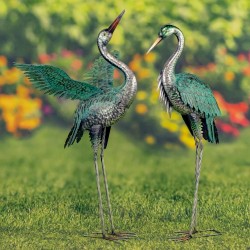 44.5"Serenity in Flight" Metallic Iron Heron Garden Statues (Pair)