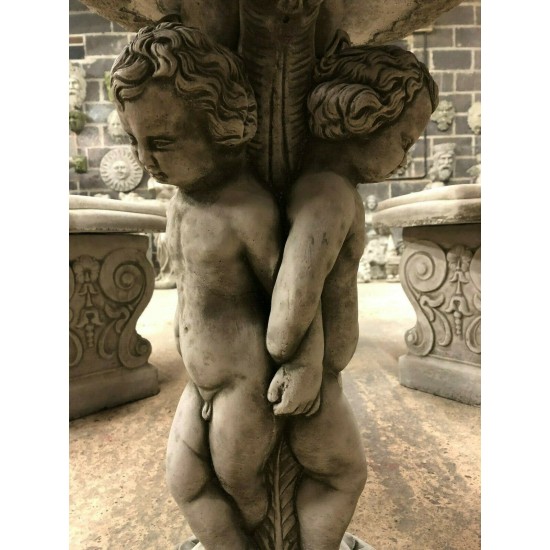 Stunning Stone Three Cherub Garden Bird Bath