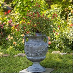 31 Inch Tall Urn Style Flower Planter in Antique Gray
