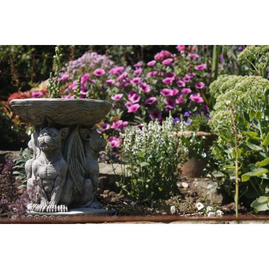 Stunning Stone Triple Gargoyle Garden Bird Bath