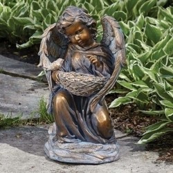 Bronze Solar Angel Bird Bath Garden Figure