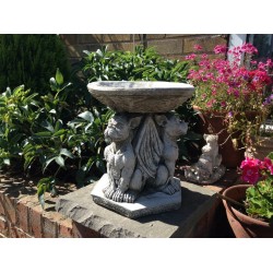 Stunning Stone Triple Gargoyle Garden Bird Bath