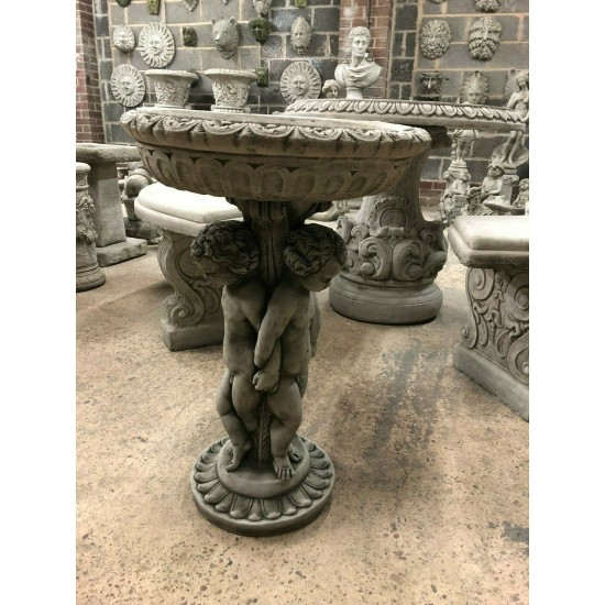 Stunning Stone Three Cherub Garden Bird Bath