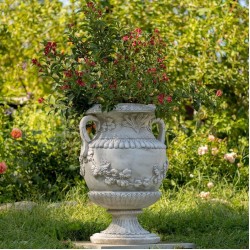 31 Inch Tall Urn Style Flower Planter in Antique Gray