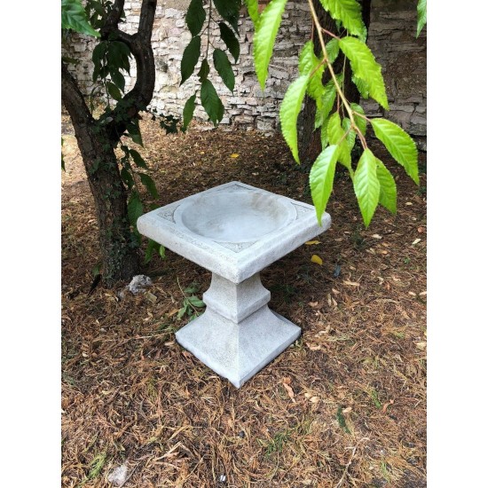 Stunning Stone Square Shaped Sculpture Garden Bird Bath
