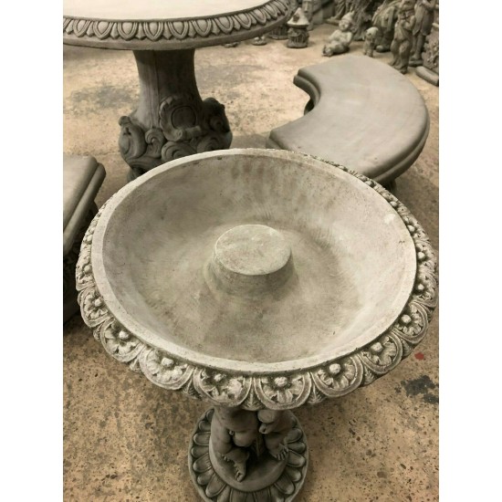 Stunning Stone Three Cherub Garden Bird Bath