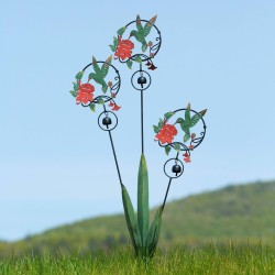 Triple Hummingbird and Lily Multicolor Stake