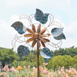Pods and blue leaf Metal Wind Spinner