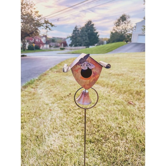 Birdhouse and Bell Garden Stake