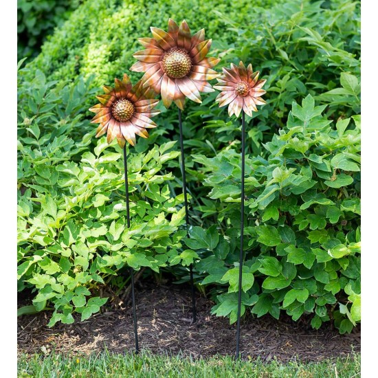 Bronze Flower Garden Stakes, Set of 3