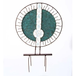 Handcrafted Round Metal and Glass Garden Sculpture