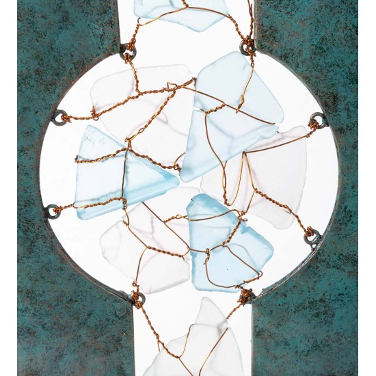 Handcrafted Round Metal and Glass Garden Sculpture