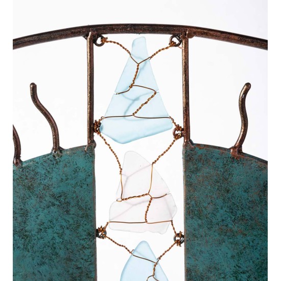 Handcrafted Round Metal and Glass Garden Sculpture
