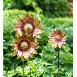 Bronze Flower Garden Stakes, Set of 3