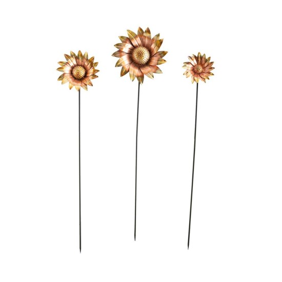 Bronze Flower Garden Stakes, Set of 3