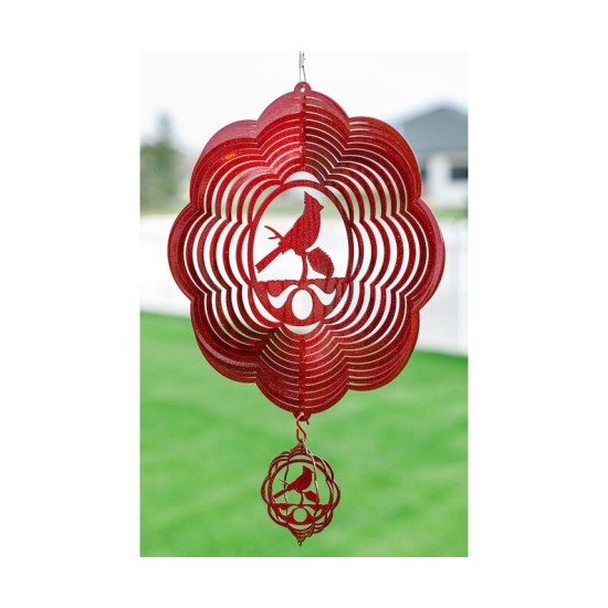 Cardinal Cloud Red Swirly Metal Wind Spinner