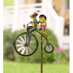 Frogs on a Vintage Bicycle Metal Wind Spinner