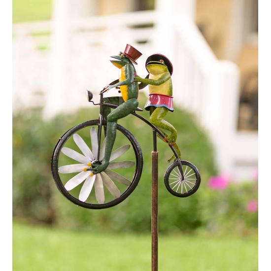 Frogs on a Vintage Bicycle Metal Wind Spinner