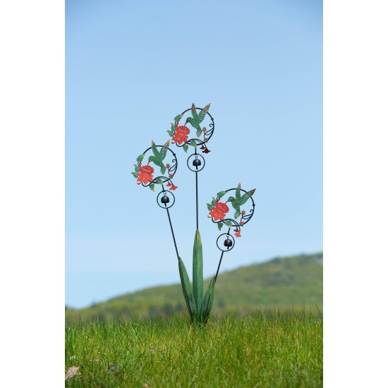 Triple Hummingbird and Lily Multicolor Stake