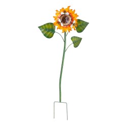 Handcrafted Metal Sunflower Garden Stake with Three Busy Bees