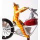 Metal Cat on Motorcycle With Spinning Wheels Wind Spinner