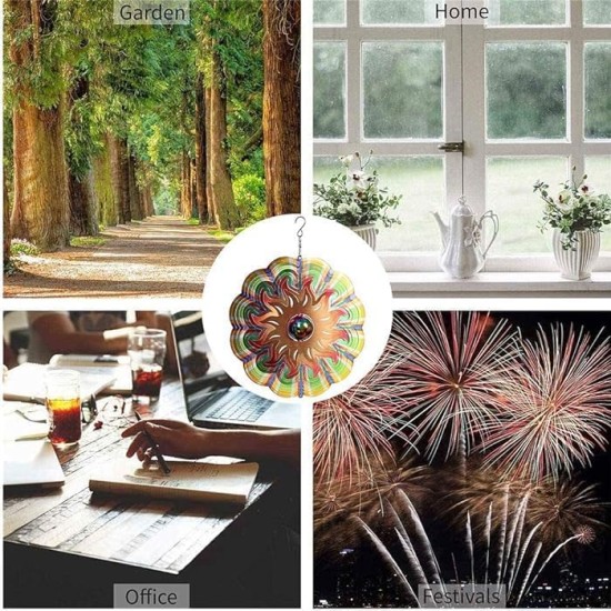 3D Metal Wind Spinners with Unique Mirror Ball Garden Decor | Sun Wind Spinner with Unique Mirror Ball |Backyard Ornaments Wind Spinner Decorations|Outdoor Decor for Patio or Porch, Room Decor