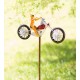 Metal Cat on Motorcycle With Spinning Wheels Wind Spinner