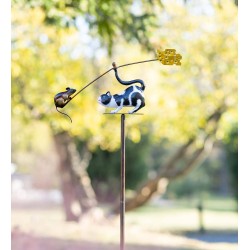Cat, Mouse and Cheese Whimsical Metal Wind Spinner