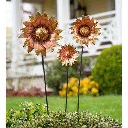 Bronze Flower Garden Stakes, Set of 3