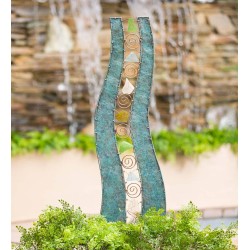 Handcrafted Wavy Metal and Glass Garden Sculpture