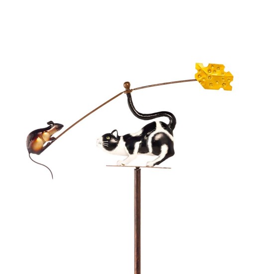 Cat, Mouse and Cheese Whimsical Metal Wind Spinner