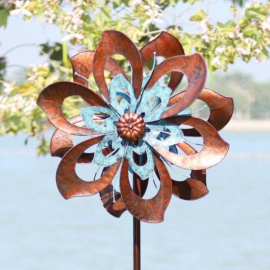 Bauhinia Wind Spinner Bronze and Blue