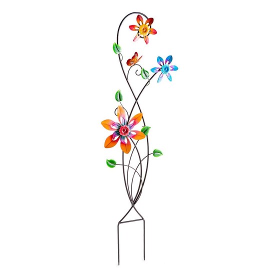 Colorful Spinning Flowers Garden Stake and Wind Spinner