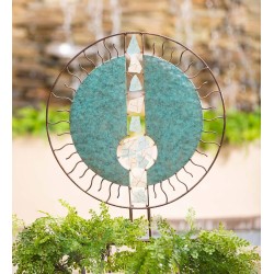 Handcrafted Round Metal and Glass Garden Sculpture