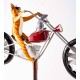 Metal Cat on Motorcycle With Spinning Wheels Wind Spinner