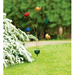 Handcrafted Multicolor Metal Lily Cup Chime Garden Stake
