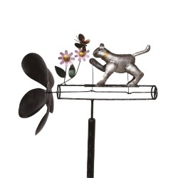 Gray Cat and Flowers Whirligig Spinner