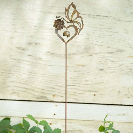 Butterfly On Heart Garden Stake