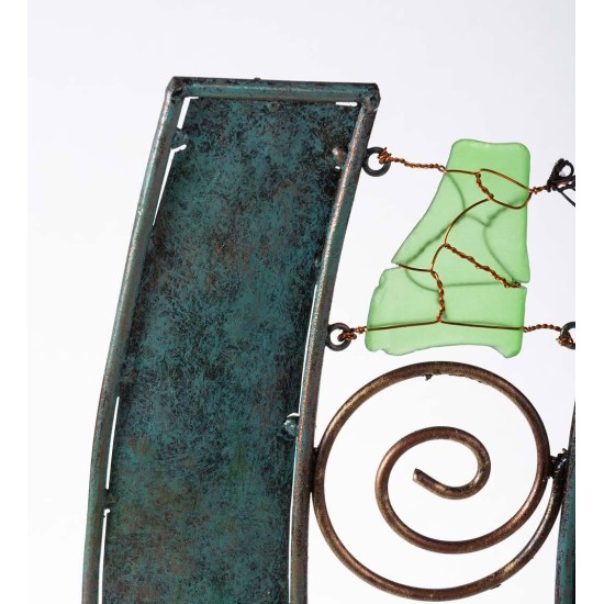 Handcrafted Wavy Metal and Glass Garden Sculpture