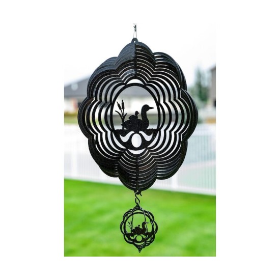 Loon Duck Cloud Bird Swirly Metal Wind Spinner