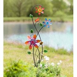 Colorful Spinning Flowers Garden Stake and Wind Spinner