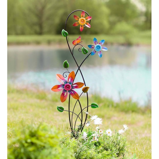 Colorful Spinning Flowers Garden Stake and Wind Spinner